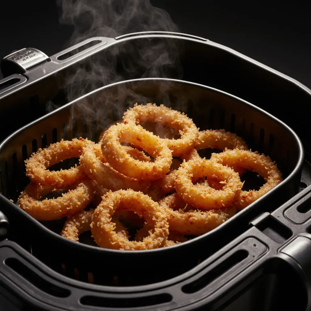 Crispy Keto Onion Rings – The Ultimate Low-Carb Crunch You’ll Love 9 Crispy keto onion rings just cooked in an air fryer
