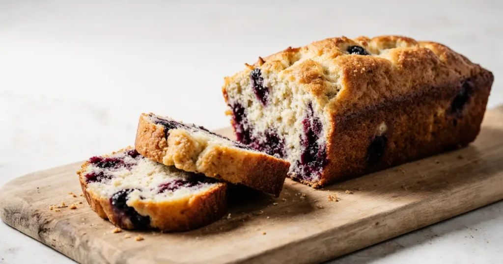 Blueberry Bread with Cottage Cheese: 7 Reasons You’ll Love This Protein-Packed Treat 6 Moist blueberry bread with cottage cheese sliced on a wooden board