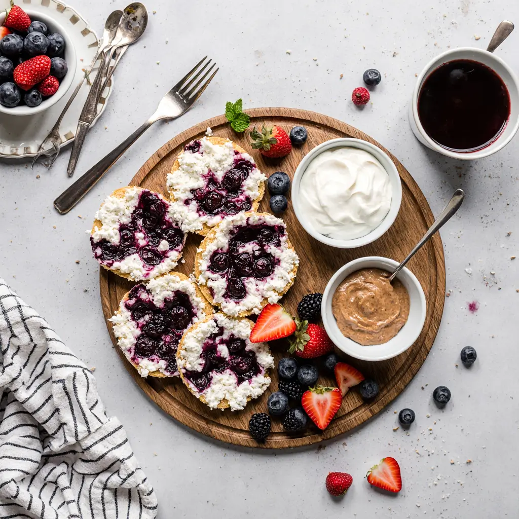 Blueberry Cloud Bread Cottage Cheese: The Best Low-Carb Treat Ever 10 Breakfast board with blueberry cloud bread cottage cheese and healthy toppings