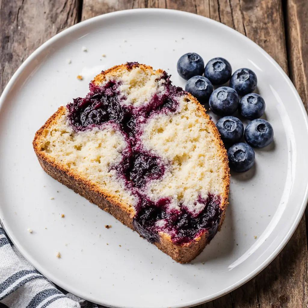 Blueberry Cloud Bread Cottage Cheese: The Best Low-Carb Treat Ever 8 Sliced blueberry cloud bread cottage cheese on white plate with fresh berries