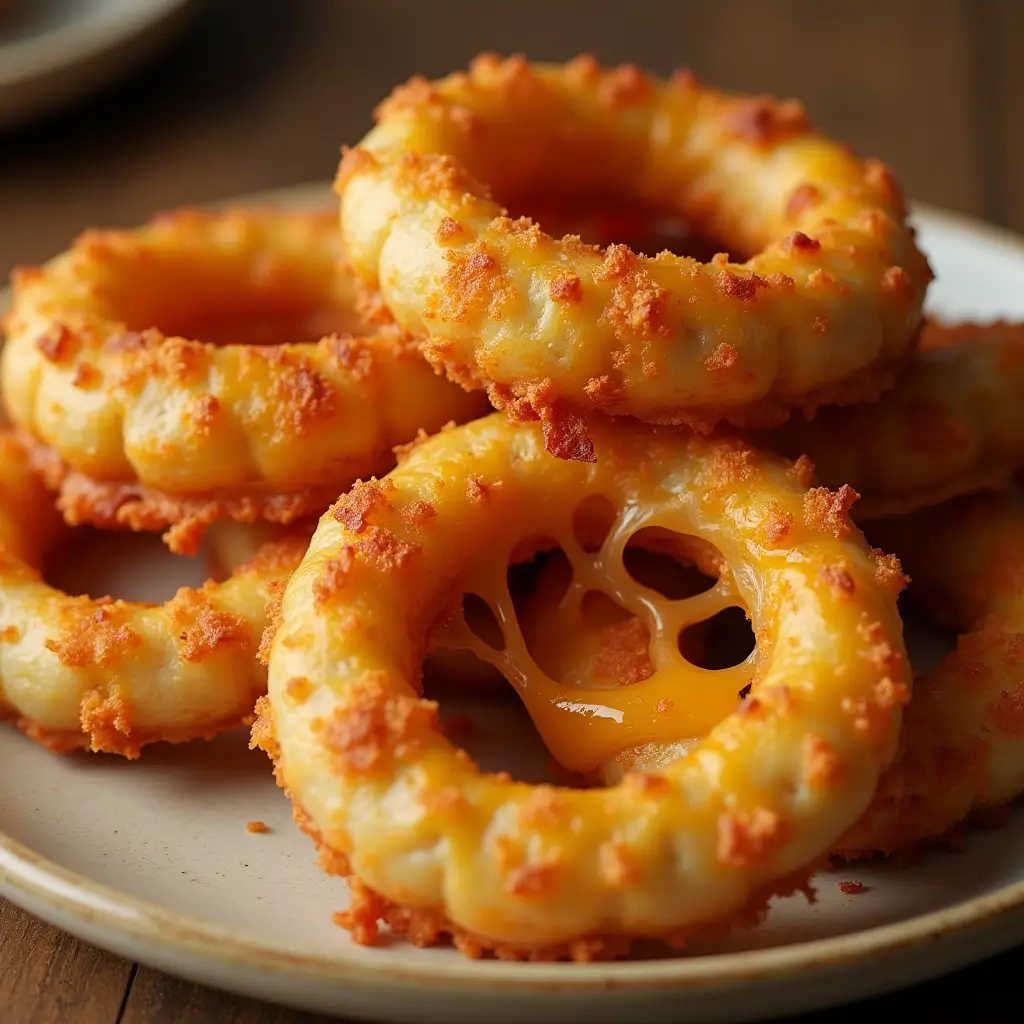 Keto Cheese Onion Rings: 7 Irresistible Reasons to Love This Snack 10 golden keto onion rings with crispy cheese edges and dips