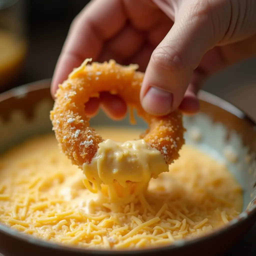 Keto Cheese Onion Rings: 7 Irresistible Reasons to Love This Snack 9 onion ring being coated with shredded cheese mixture