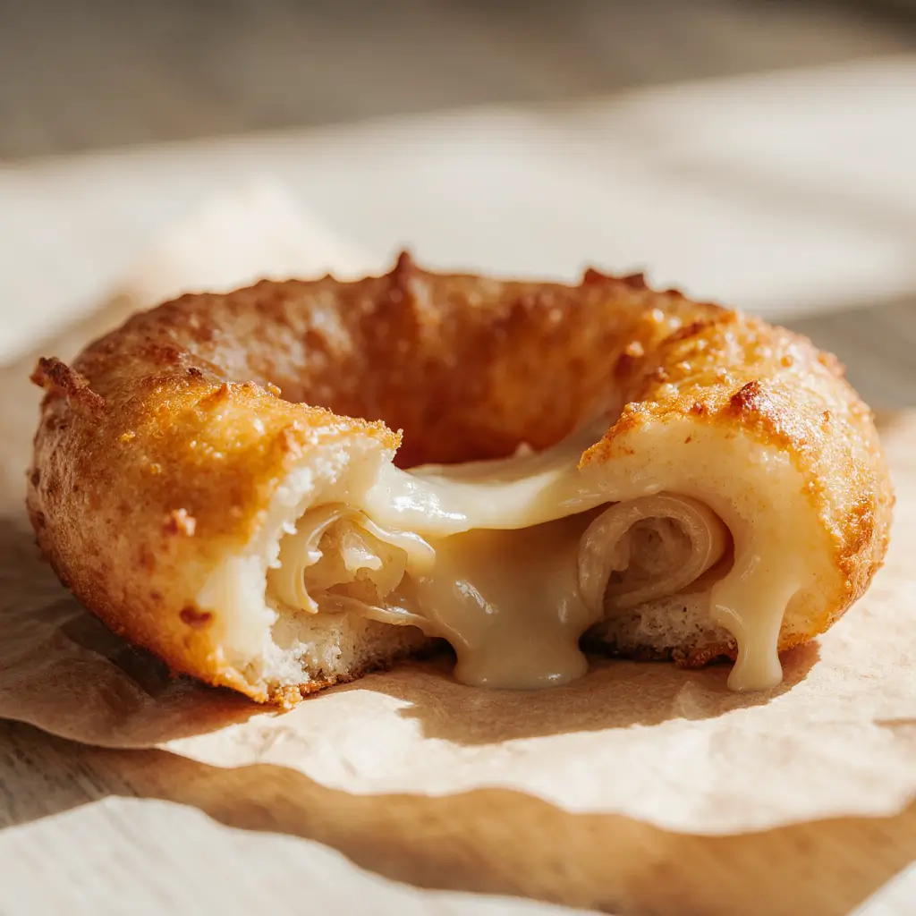 Keto Onion Cheese Rings Recipe: 5-Ingredient Low-Carb Crunch You’ll Love 8 inside view of broken keto onion cheese ring showing melted cheese