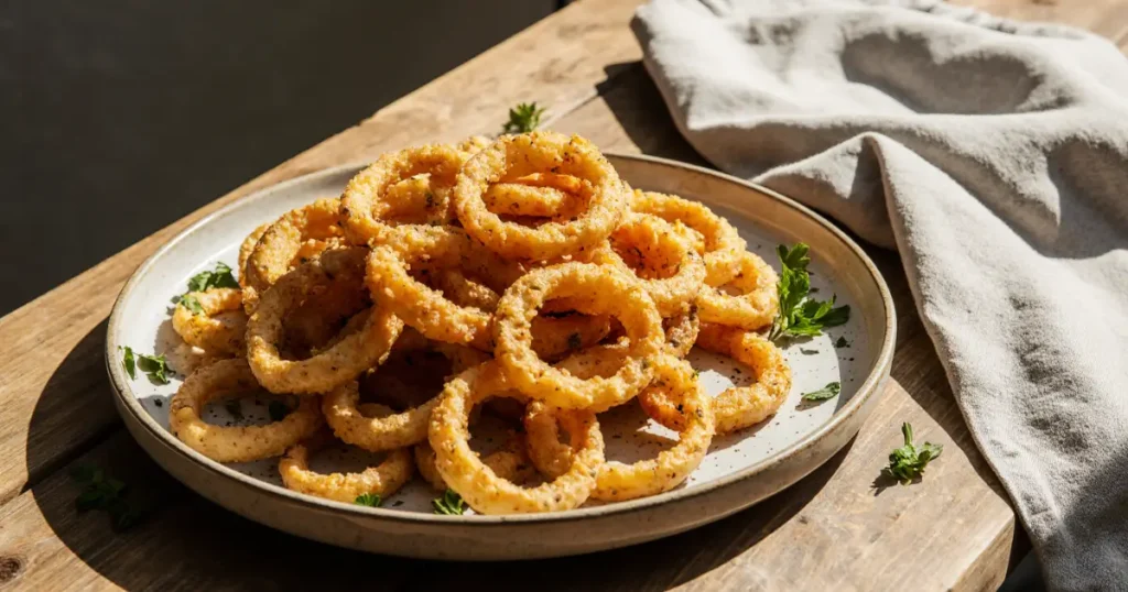 Keto Onion Ring Chips – The Crispy Low-Carb Snack You’ll Love 6 Close-up of crispy keto onion ring chips served fresh