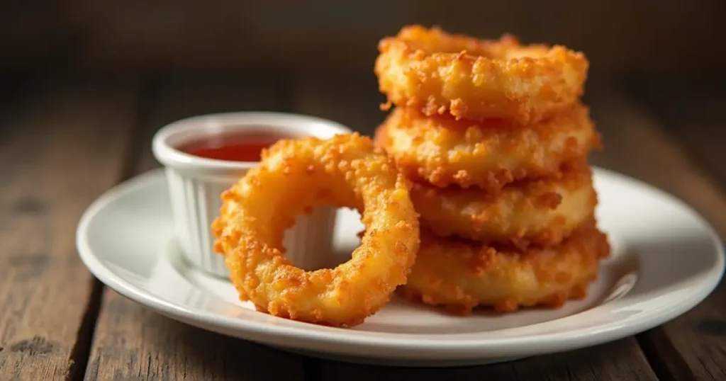 Crispy & Guilt-Free: The Ultimate Keto Onion Ring Guide for Low-Carb Lovers 6 Close-up of crispy keto onion rings with sugar-free ketchup