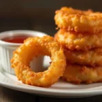 Crispy & Guilt-Free: The Ultimate Keto Onion Ring Guide for Low-Carb Lovers 7 Close-up of crispy keto onion rings with sugar-free ketchup