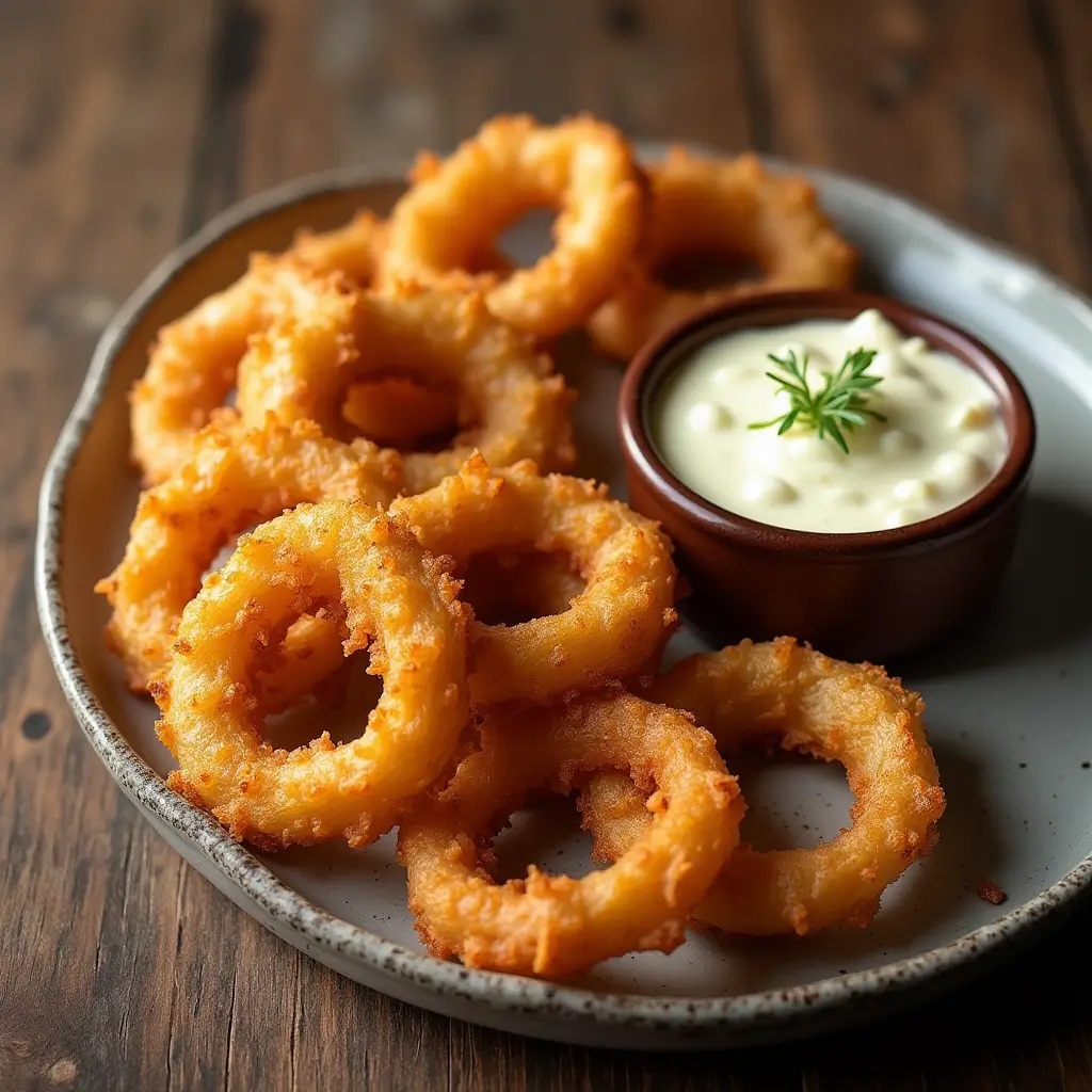 Keto Parmesan Onion Rings That Crunch Like the Real Thing 9 Keto parmesan onion rings served with garlic dip