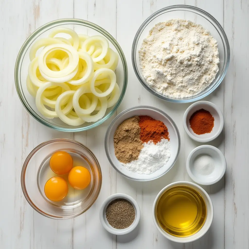 The Ultimate Keto Onion Rings Recipe for a Guilt-Free Crunch 8 top view of fresh ingredients used to make keto onion rings recipe