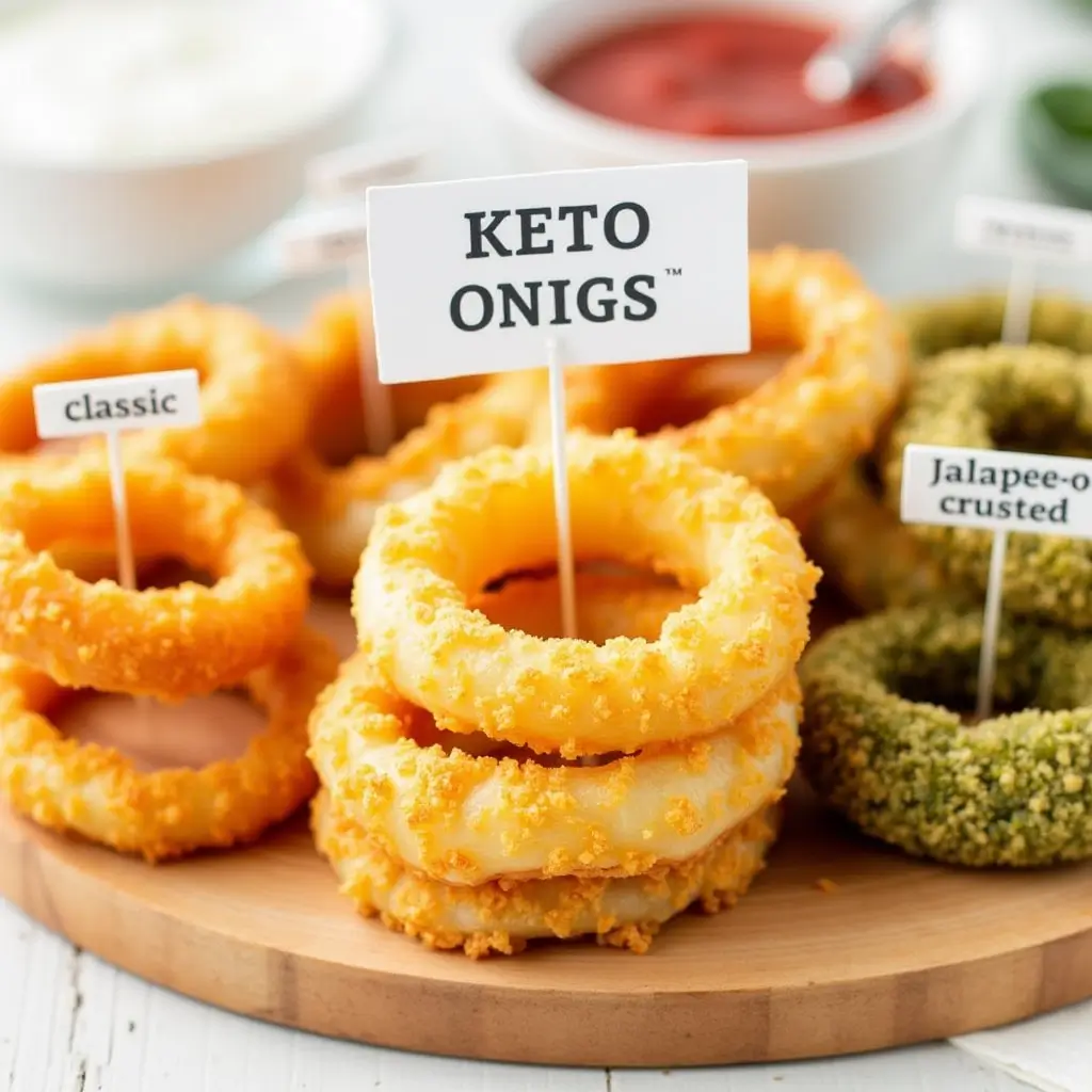The Best Ever Keto Friendly Onion Rings Recipe for Crispy Low-Carb Snacking 10 keto friendly onion ring variations on wooden board