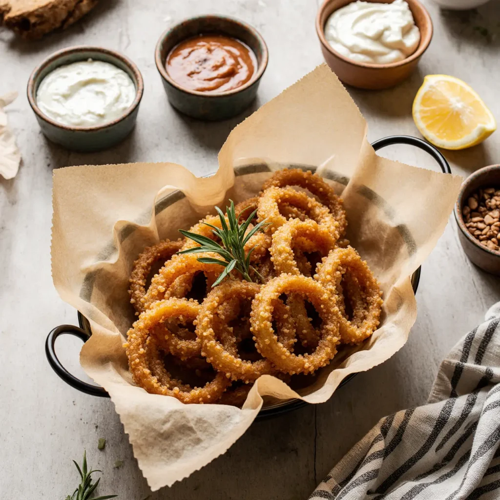 Crispy Keto Onion Rings – The Ultimate Low-Carb Crunch You’ll Love 10 Crispy keto onion rings with keto-friendly dipping sauces