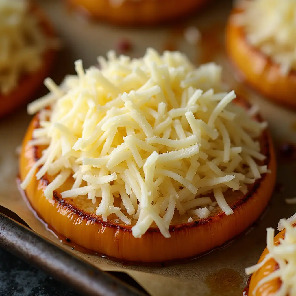 Keto Onion Rings with Parmesan Cheese – The Ultimate Low-Carb Crunch 8 parmesan cheese melting on sliced onions for keto onion rings