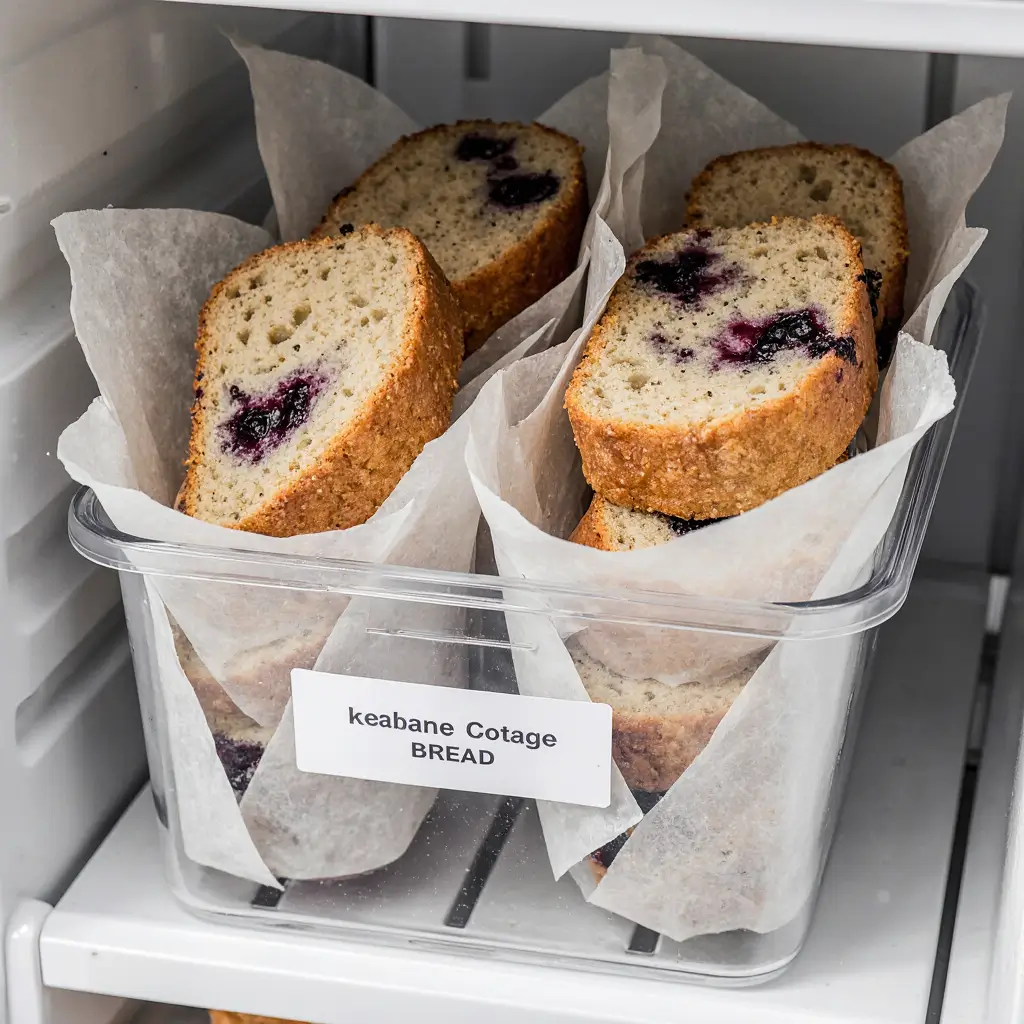 Banana Blueberry Cottage Cheese Bread: The Best Moist & Healthy Recipe 9 stored banana blueberry cottage cheese bread slices